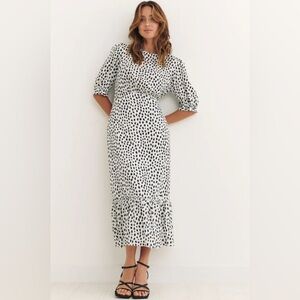 Nobody’s Child White Smudge Spot Print Selena Polka Dot Midi Dress - 12